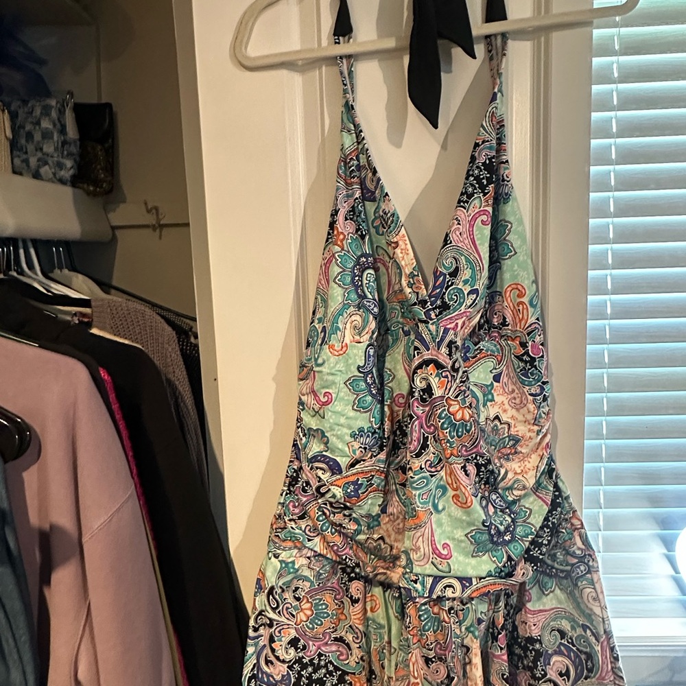 Colorful Paisley Halter Dress Swimsuit